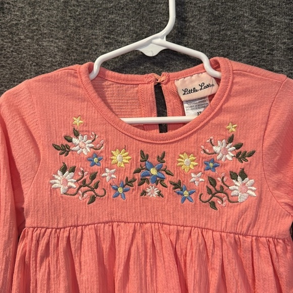 Little lass Pink, coral floral embroidered toddler girl, top and leggings set 3T - Picture 3 of 9